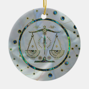 Décoration En Céramique Ormeau d'or de zodiaque de Balance sur la