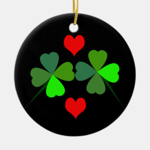 Décoration En Céramique Ornament shamrock et Red Hearts