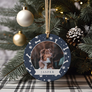 Décoration En Céramique Os de Chien de Vacances & Pawprint Personnalisé An