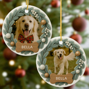 Décoration En Céramique Os de chien nom personnalisé photo vacances Noël