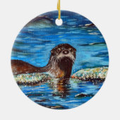 Décoration En Céramique Otter dans la peinture des vagues (Dos)