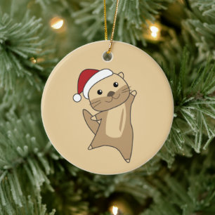 Décoration En Céramique Otter Noël Neige Animaux d'hiver Otter en céramiqu