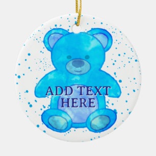 Décoration En Céramique Ours Bébé Cute En Bleu Texte Personnalisé