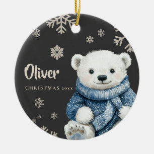 Décoration En Céramique Ours blanc personnalisé Flocon de neige de Noël