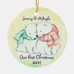 Décoration En Céramique Ours blancs mignons dans des écharpes "notre
