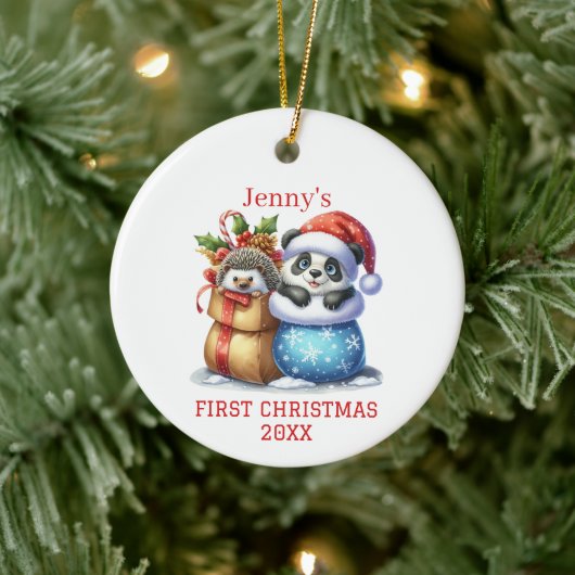 Décoration En Céramique Ours de panda et hérisson personnalisés Noël (Arbre)