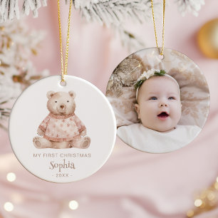 Décoration En Céramique Ours en aquarelle 1er Noël de bébé Photo