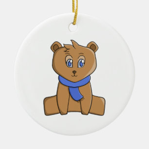 Décoration En Céramique Ours en peluche portant une écharpe bleue