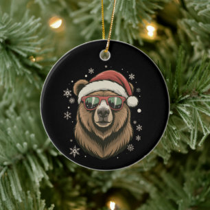 Décoration En Céramique Ours Grizzly Chapeau de Père Noël Drôle Mignon Ama