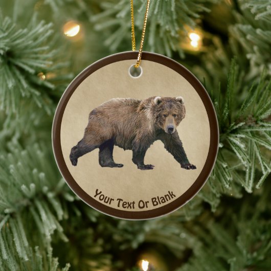 Décoration En Céramique Ours Kodiak Sur Papier Ancien (Arbre)