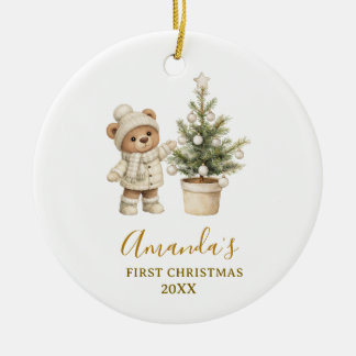 Décoration En Céramique Ours neutre de genre Premier Noël Cadeau
