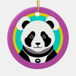 Décoration En Céramique Ours panda de dessin animé souriant dans un cercle