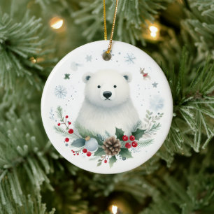 Décoration En Céramique Ours polaire mignon bébé bébé premier Noël