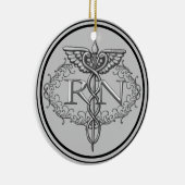 Décoration En Céramique Oval Silver Caduceus RN Nurse (Droite)
