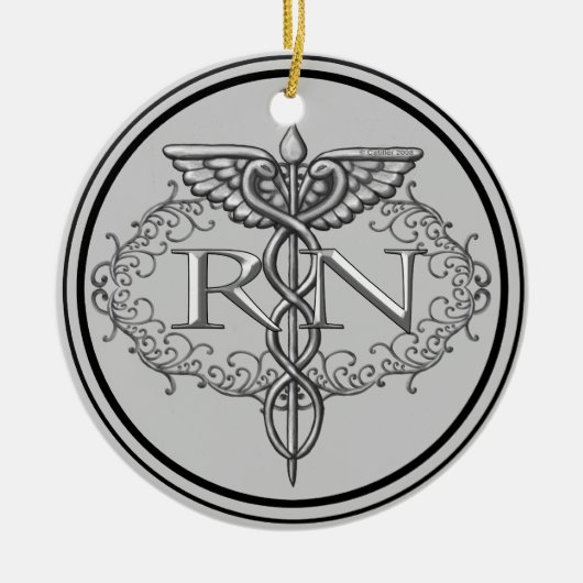 Décoration En Céramique Oval Silver Caduceus RN Nurse (Devant)