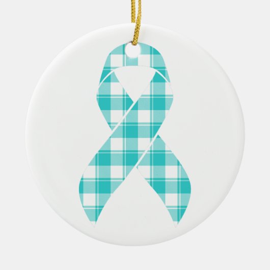 Décoration En Céramique Ovarian Cancer Awareness Plaid Teal Ribbon (Devant)