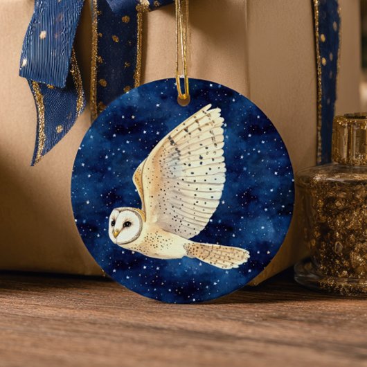 Décoration En Céramique Owl Flying Across Starry Night First Xmas Photo