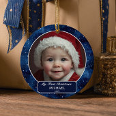 Décoration En Céramique Owl Flying Across Starry Night First Xmas Photo