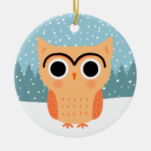 Décoration En Céramique Owl Happy Owlidays Winter Snow Holiday
