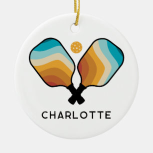 Décoration En Céramique Pagaies de Pickleball Retro & Ball Nom personnalis