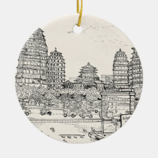 Décoration En Céramique Pagode de Saïgon Viêt-Nam Tirage d'encre de stylo