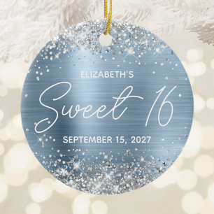 Décoration En Céramique Pailleté Argent Bleu Clair Photo Fancy Sweet 16