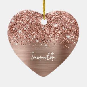 Décoration En Céramique Pailleté Rose Gold Glam Nom Photo