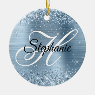 Décoration En Céramique Paillettes Clair Bleu Feuille Monogramme Fantaisie