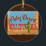 Décoration En Céramique Palm Desert California Cartoon Desert Retro Travel<br><div class="desc">Palm Desert California neo design de voyage vintage dans un drôle de style cartoon rétro avec le désert,  un cactus et des rochers. Bleu,  marron et rouge avec cactus vert.</div>
