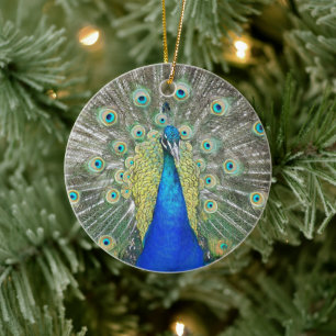 Décoration En Céramique Panache de plumes de paon bleu pour les fêtes