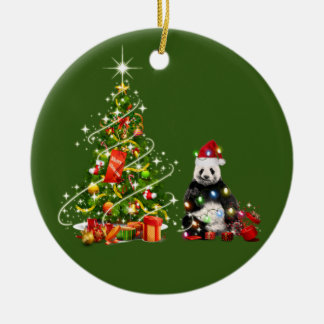 Décoration En Céramique Panda avec lumières Casquettes Noël