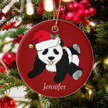 Décoration En Céramique Panda Bear Kids Monogram Red Cute Custom<br><div class="desc">This pretty panda bear Santa Claus Christmas ornament is a beautiful animal holiday venft for a child who loves panda bears. J'ai des animaux sauvages et un Christmas panda bear takes the cake wearing a red Santa ! Personalize this green vend with a name.</div>