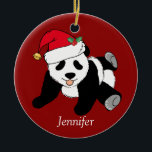 Décoration En Céramique Panda Bear Kids Monogram Red Cute Custom<br><div class="desc">This pretty panda bear Santa Claus Christmas ornament is a beautiful animal holiday venft for a child who loves panda bears. J'ai des animaux sauvages et un Christmas panda bear takes the cake wearing a red Santa ! Personalize this green vend with a name.</div>