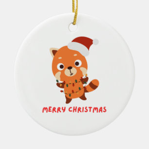 Décoration En Céramique Panda rouge Joyeux Noël