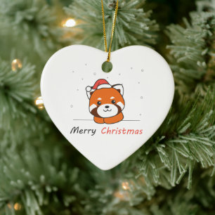 Décoration En Céramique Panda Rouge Noël Neige Animaux d'hiver Pandas