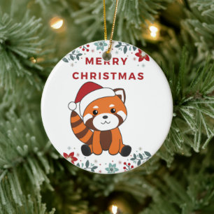 Décoration En Céramique Panda Rouge Noël Neige Hiver Animaux Pandas Cer