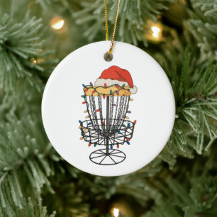 Décoration En Céramique Panier de Disc Golf Chapeau de Père Noël Lumières
