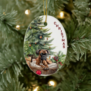 Décoration En Céramique Panier en osier pour chien de boxe Noël
