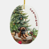 Décoration En Céramique Panier en osier pour chien de boxe Noël (Devant)