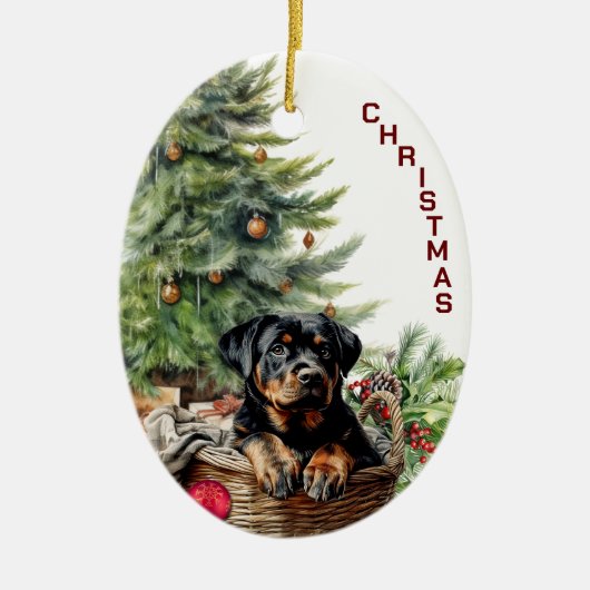 Décoration En Céramique Panier en osier rotoneige Puppy Noël (Devant)