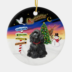 Décoration En Céramique Panneaux de Noël - Cocker Spaniel noir