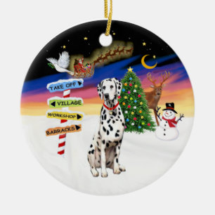 Décoration En Céramique Panneaux de Noël - Dalmatien - collier rouge