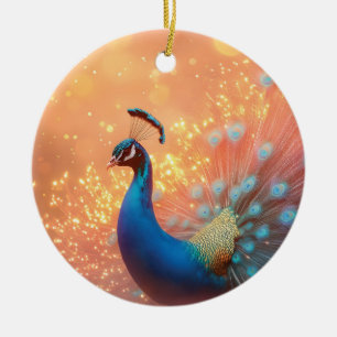 Décoration En Céramique Paon majestueux au plumage vibrant