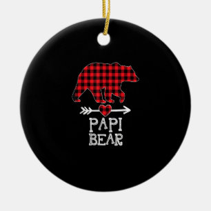 Décoration En Céramique Papi Bear Pajama de Noël Rouge Plaid Buffalo Famil