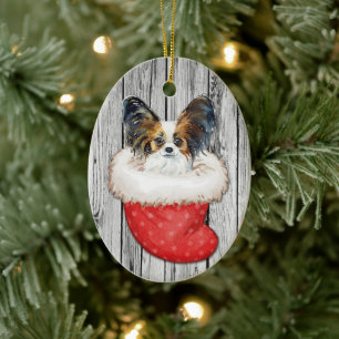 Décoration En Céramique Papillon Chien à Noël Stocker sur le bois