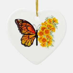 Décoration En Céramique Papillon Fleur avec Pavot de Californie Jaune