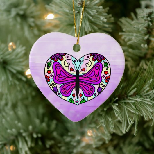 Décoration En Céramique Papillon mauve et mandala du coeur (Arbre)