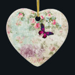 Décoration En Céramique Papillon rose Vintage Shabby Collage<br><div class="desc">Un ornement avec un élégant papillon magenta rose aux accents violets. L'arrière - plan est un collage vintage abîmé avec des roses roses et d'autres éléments décoratifs. Une charmante ambiance fantaisiste.</div>