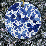 Décoration En Céramique Papillons Aquarelle Bleu<br><div class="desc">Peinture à papillon d'indigo bleu et blanc aquarelle.</div>