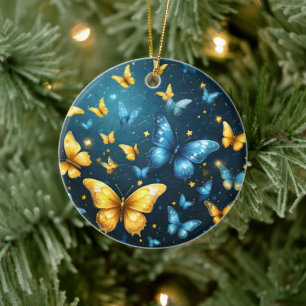 Décoration En Céramique Papillons Bleus Et Jaunes Volant,